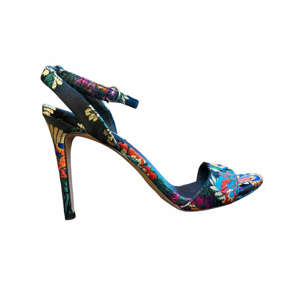 Steve Madden Reno Floral Embroidered Stiletto Heels 8.5 Black Brocade - Picture 6 of 16